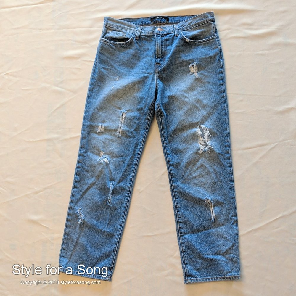 J Brand Light Wash Ripped Cropped Boyfriend Jeans 27